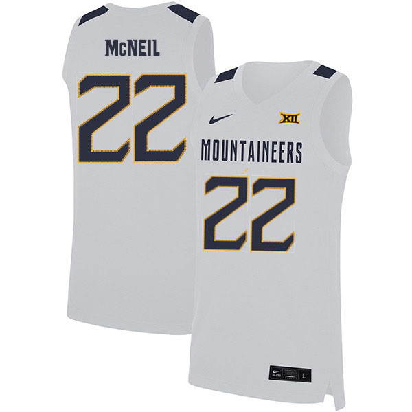 2020 Men #22 Sean McNeil West Virginia Mountaineers College Basketball Jerseys Sale-White